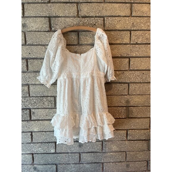 Rachel Parcel Eyelet Puff Sleeve MIDI Dress Sz L NWOT - Picture 7 of 9